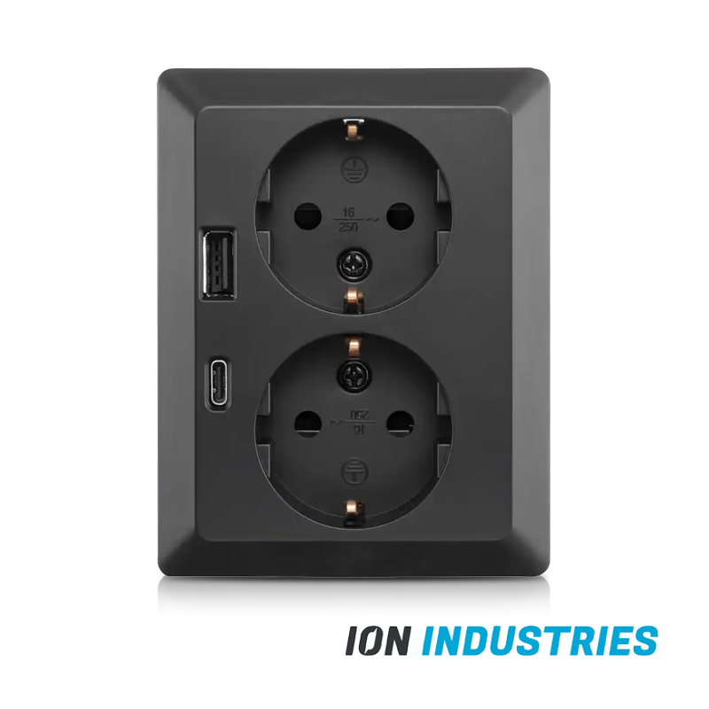 wandcontactdoos-2-voudig-zwart-ral9017