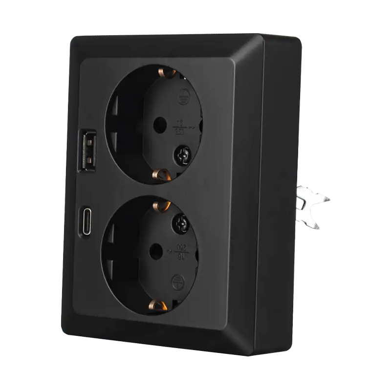 wandcontactdoos-2-voudig-zwart-ral9017