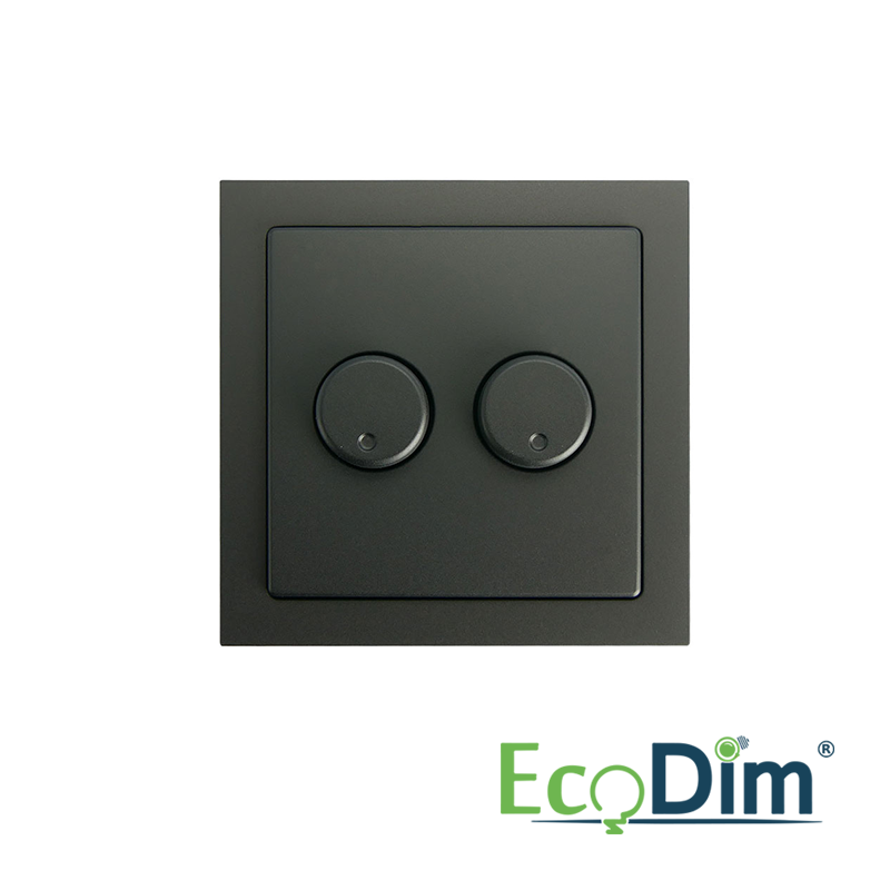 ECODIM | DUO DIMMERKNOP T.B.V. BUSCH-JAEGER FUTURE LINEAR | MAT ZWART | INCL. CENTRAALPLAAT EN RAAMWERK