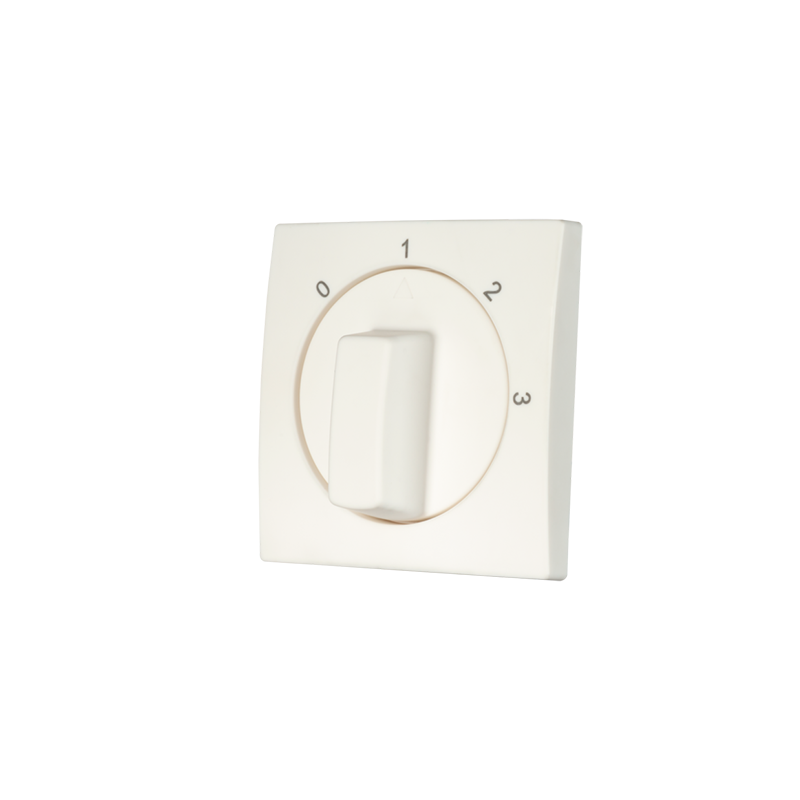 IONINDUSTRIES | CENTRAALPLAAT MET DRAAIKNOP | 3-STANDENSCHAKELAAR MET NULSTAND | E1 | MAT ALPIN WIT