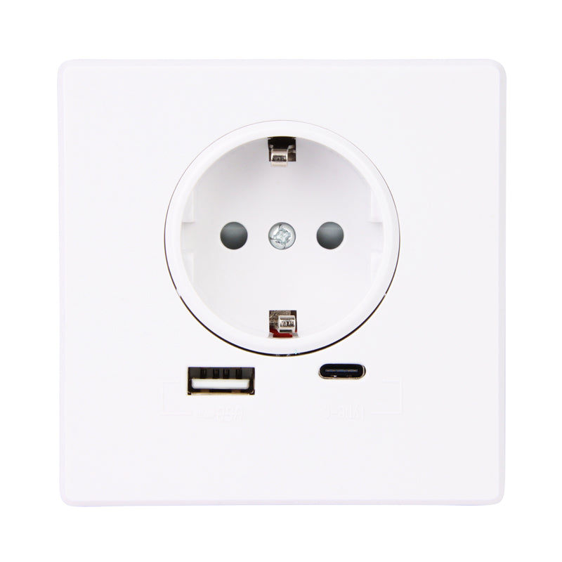 WALL SOCKET | WITH USB-A &amp; USB-C CONNECTION | WHITE