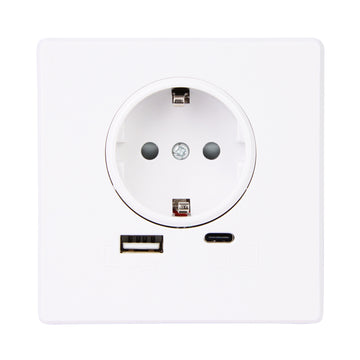 WALL SOCKET | WITH USB-A &amp; USB-C CONNECTION | WHITE
