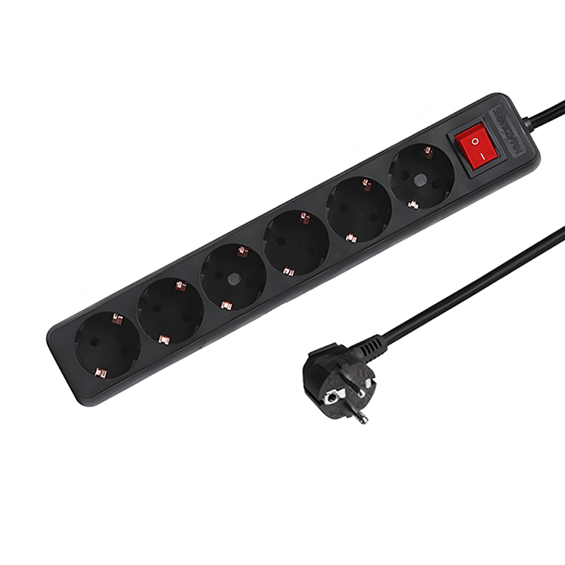 ZESVOUDIGE TAFELCONTACTDOOS | MET SCHAKELAAR | 3M | ZWART