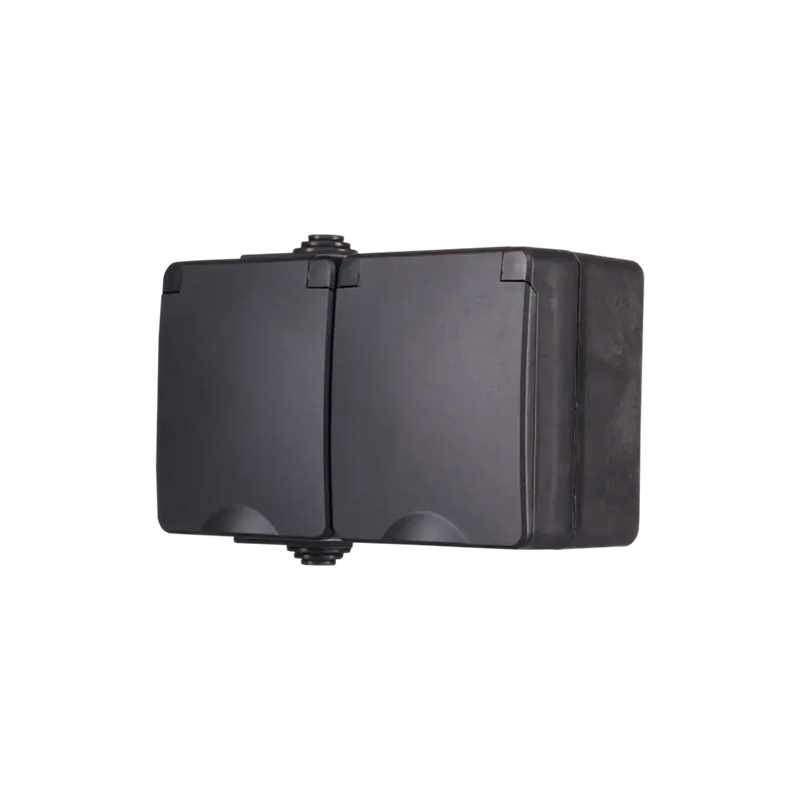ION INDUSTRIES | OPBOUW WANDCONTACTDOOS 2X | HORIZONTAAL | IP55 | ZWART