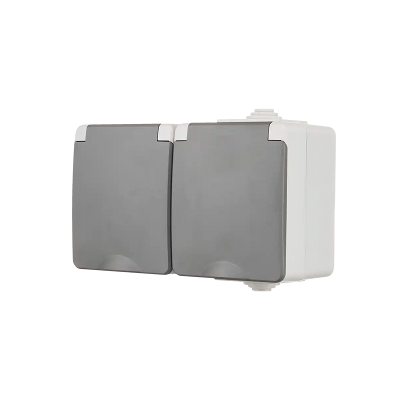 ION INDUSTRIES | OPBOUW WANDCONTACTDOOS 2X | HORIZONTAAL | IP55 | GRIJS