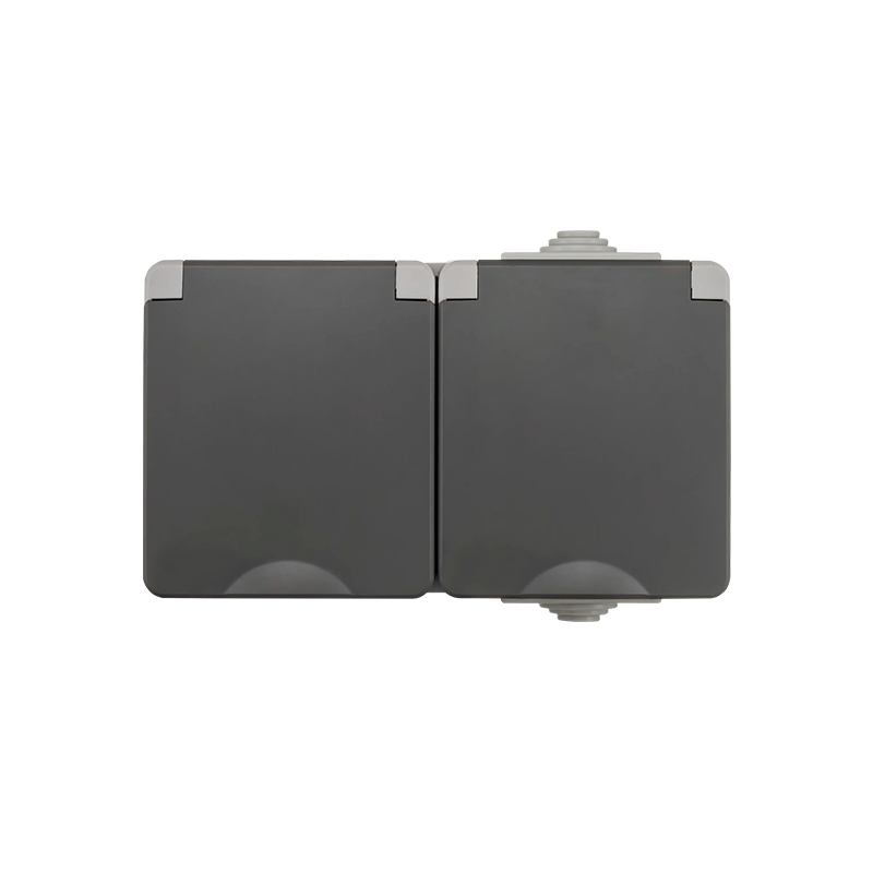 ION INDUSTRIES | SURFACE-MOUNTED WALL SOCKET 2X | HORIZONTAL | IP55 | GREY