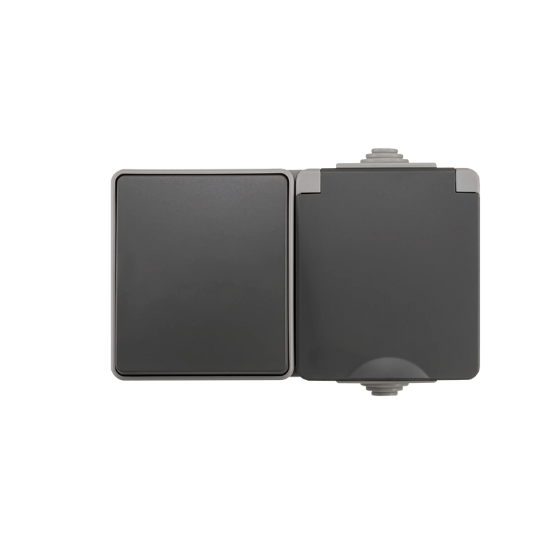 ION INDUSTRIES | OPBOUW WANDCONTACTDOOS + WISSELSCHAKELAAR | HORIZONTAAL | IP55 | GRIJS