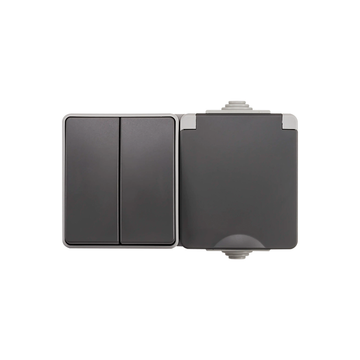 ION INDUSTRIES | SURFACE-MOUNTED WALL SOCKET + SERIES SWITCH | HORIZONTAL | IP55 | GREY
