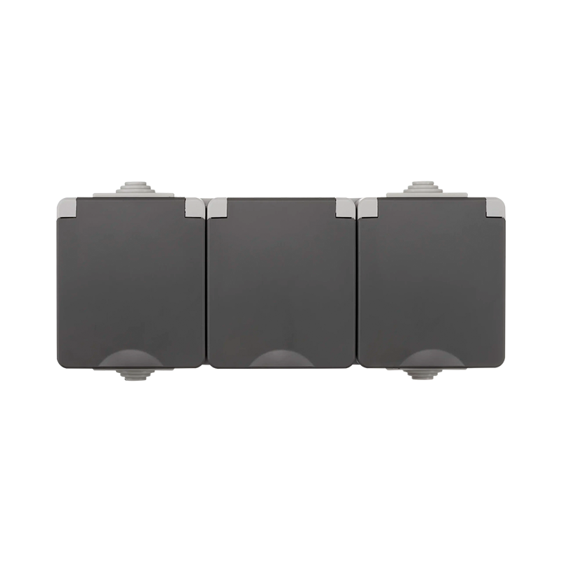 ION INDUSTRIES | OPBOUW WANDCONTACTDOOS 3X | HORIZONTAAL | IP55 | GRIJS