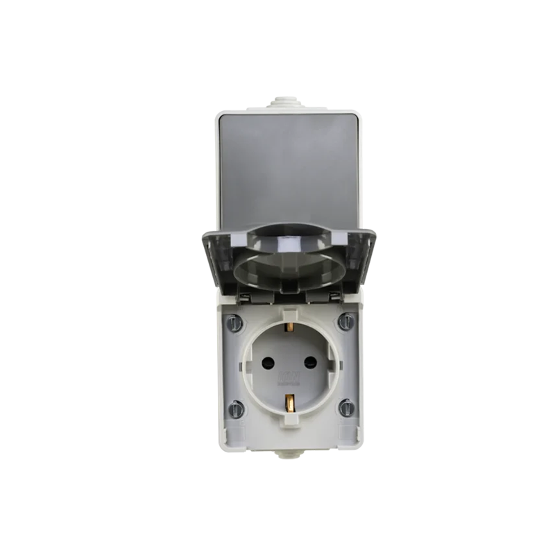 ION INDUSTRIES | OPBOUW COMBINATIE | WANDCONTACTDOOS EN WISSELSCHAKELAAR | VERTICAAL | IP 55 | GRIJS