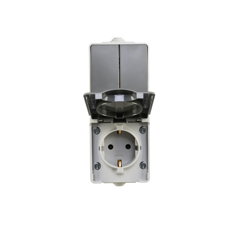 ION INDUSTRIES | OPBOUW COMBINATIE | WANDCONTACTDOOS EN SERIESCHAKELAAR | VERTICAAL | IP 55 | GRIJS