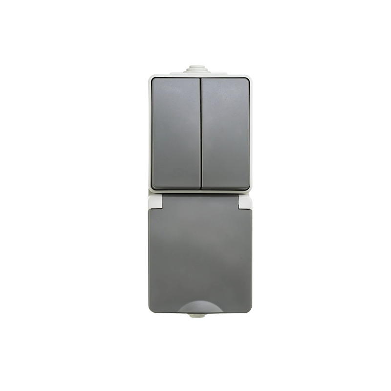 ION INDUSTRIES | SURFACE-MOUNTED COMBINATION | WALL SOCKET AND SERIES SWITCH | VERTICAL | IP 55 | GREY