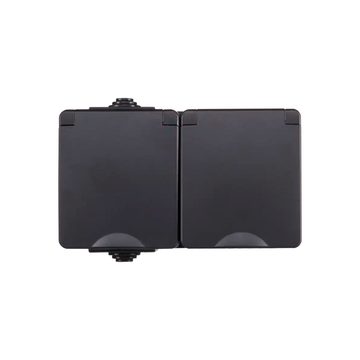 ION INDUSTRIES | SURFACE-MOUNTED WALL SOCKET 2X | HORIZONTAL | IP55 | BLACK