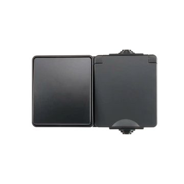 ION INDUSTRIES | SURFACE-MOUNTED WALL SOCKET + Toggle Switch | HORIZONTAL | IP55 | BLACK