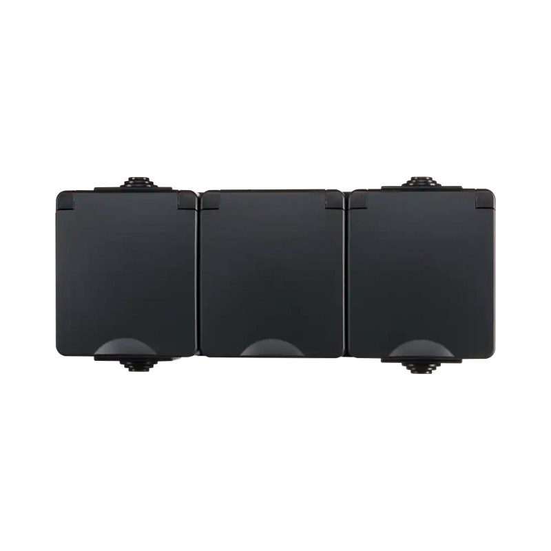 ION INDUSTRIES | OPBOUW WANDCONTACTDOOS 3X | HORIZONTAAL | IP55 | ZWART