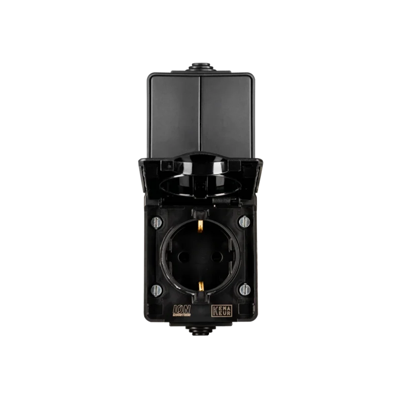 ION INDUSTRIES | OPBOUW COMBINATIE | WANDCONTACTDOOS EN SERIESCHAKELAAR | VERTICAAL | IP 55 | ZWART
