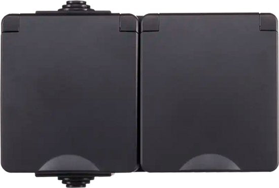 ION INDUSTRIES | OPBOUW WANDCONTACTDOOS 2X | HORIZONTAAL | IP55 | ZWART