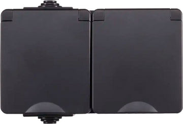 ION INDUSTRIES | OPBOUW WANDCONTACTDOOS 2X | HORIZONTAAL | IP55 | ZWART