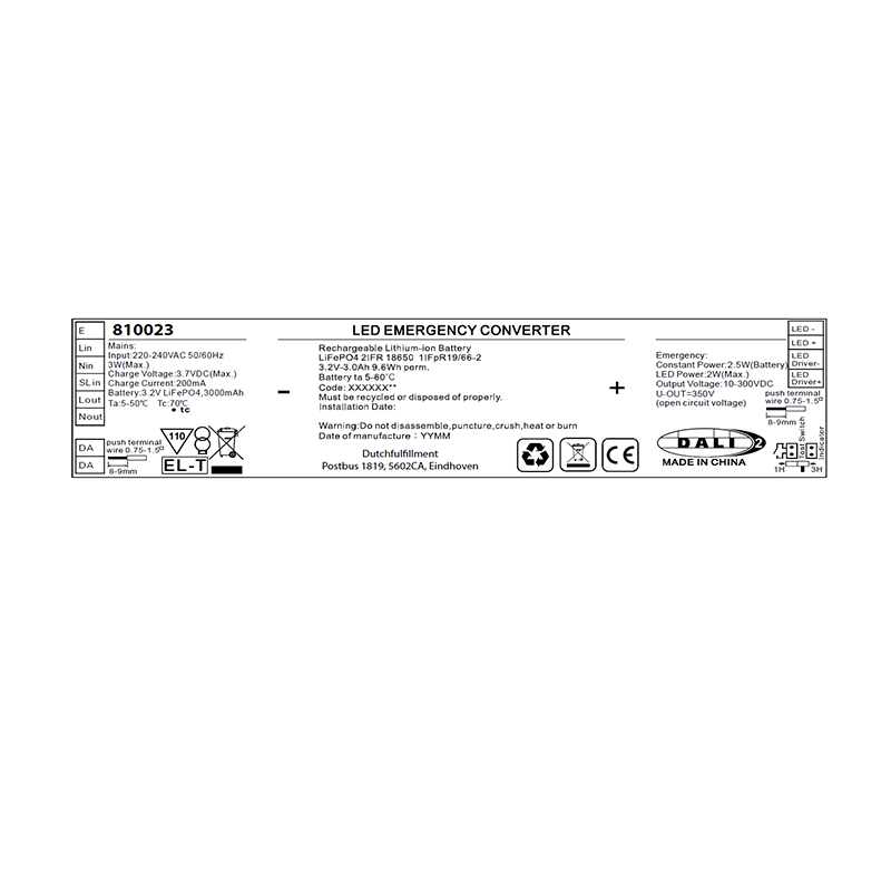 DALI NOODUNIT 2.5W | 10-300V(DC) | 3 UUR