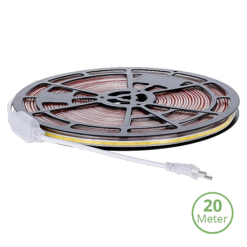 811914 COB LEDSTRIP | 220V | IP65 | 20 METER | 4000K incl. 0,5 M EUROSTEKKER
