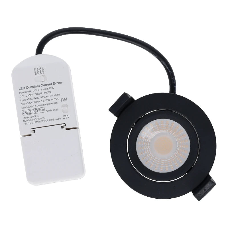 812058 LED INBOUWSPOT | MIRAN | SLIM-FIT | 5W/7W | DIM TO WARM + CCT-SWITCH | ZWART