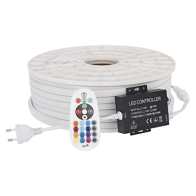 812430 COB LEDSTRIP | 220V | IP65 | 50 METER | RGB incl. DRIVER EN AFSTANDBEDIENING