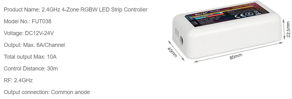 MI-LIGHT 4 ZONE | RGB+W | STRIP CONTROLLER
